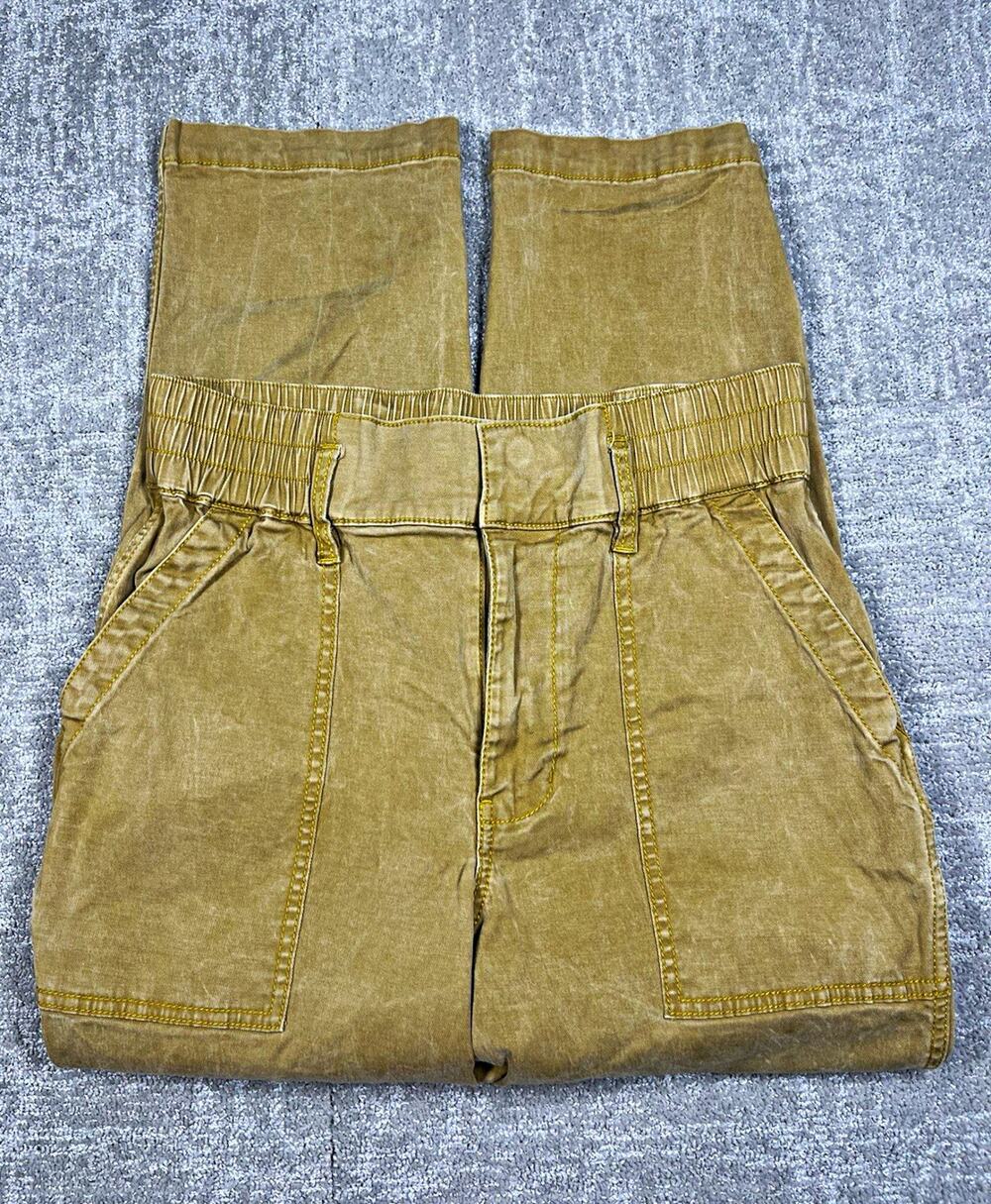CAbi Womens Brown Cargo Pants Size 6 Cotton Twill Straight Leg Elastic Waist